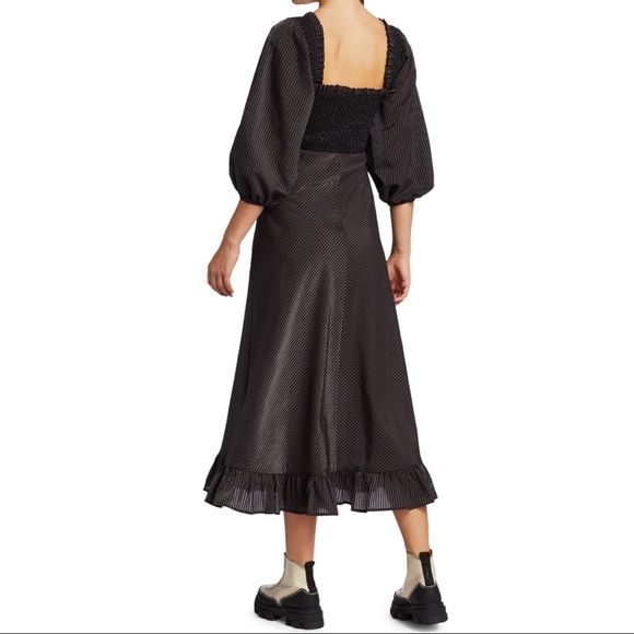 NWT 🖤 GANNI Seesucker Puff-Sleeve Midi Dress - Picture 8 of 12